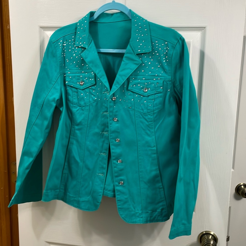 Turquoise and rhinestone cotton jacket